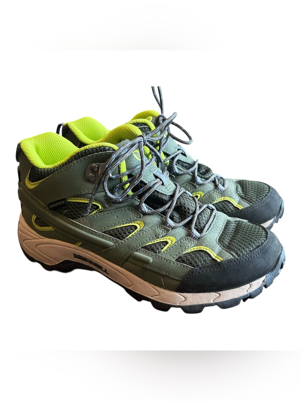 Merrell Men's Olive Green Trail Hiking Boots Neon Lime Accents 6.5